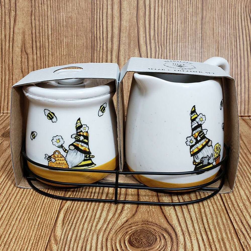 HEARTLAND "Hive" sugar & creamer set gnome and bee